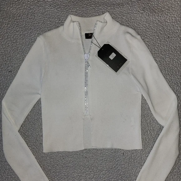NWT Dolls Kill , Sexy , Sparkly White Long Sleeved Zip Up Popped Collar … - Picture 11 of 14
